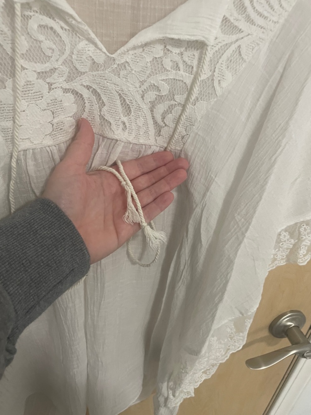 Women's White Lace-Trim Peasant Tunic Blouse XL - Picture 9 of 9
